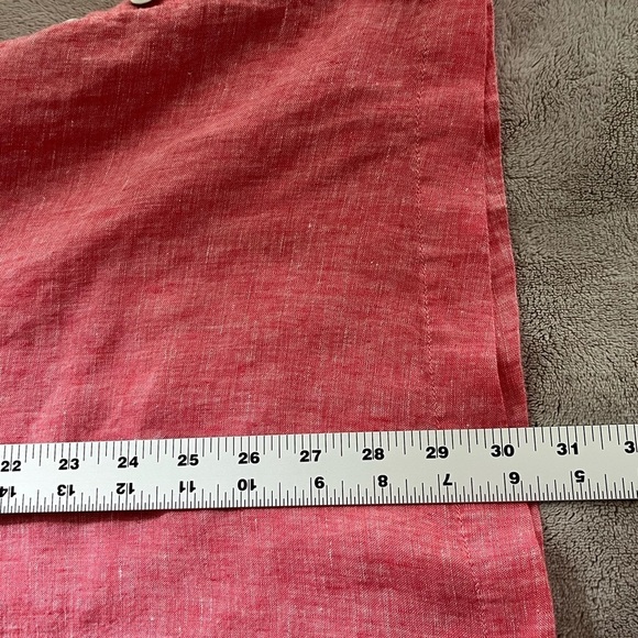 TAHARI 100% Linen Tunic Top Muted Red Split V Lagenlook Boho Casual Plus Size - Picture 11 of 11